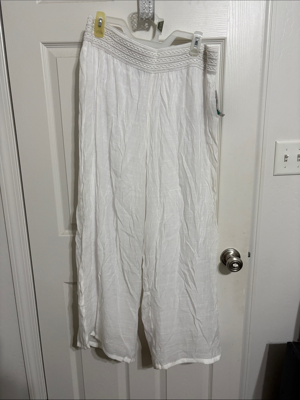 Alyx White Wide-Leg Linen-Blend Pants with Smocked Waist